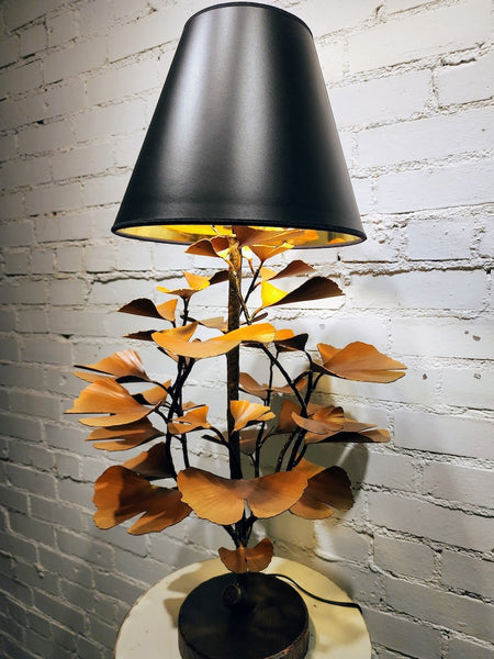 ORANGE GINKO LEAF LAMP W/ BLACK SHADE