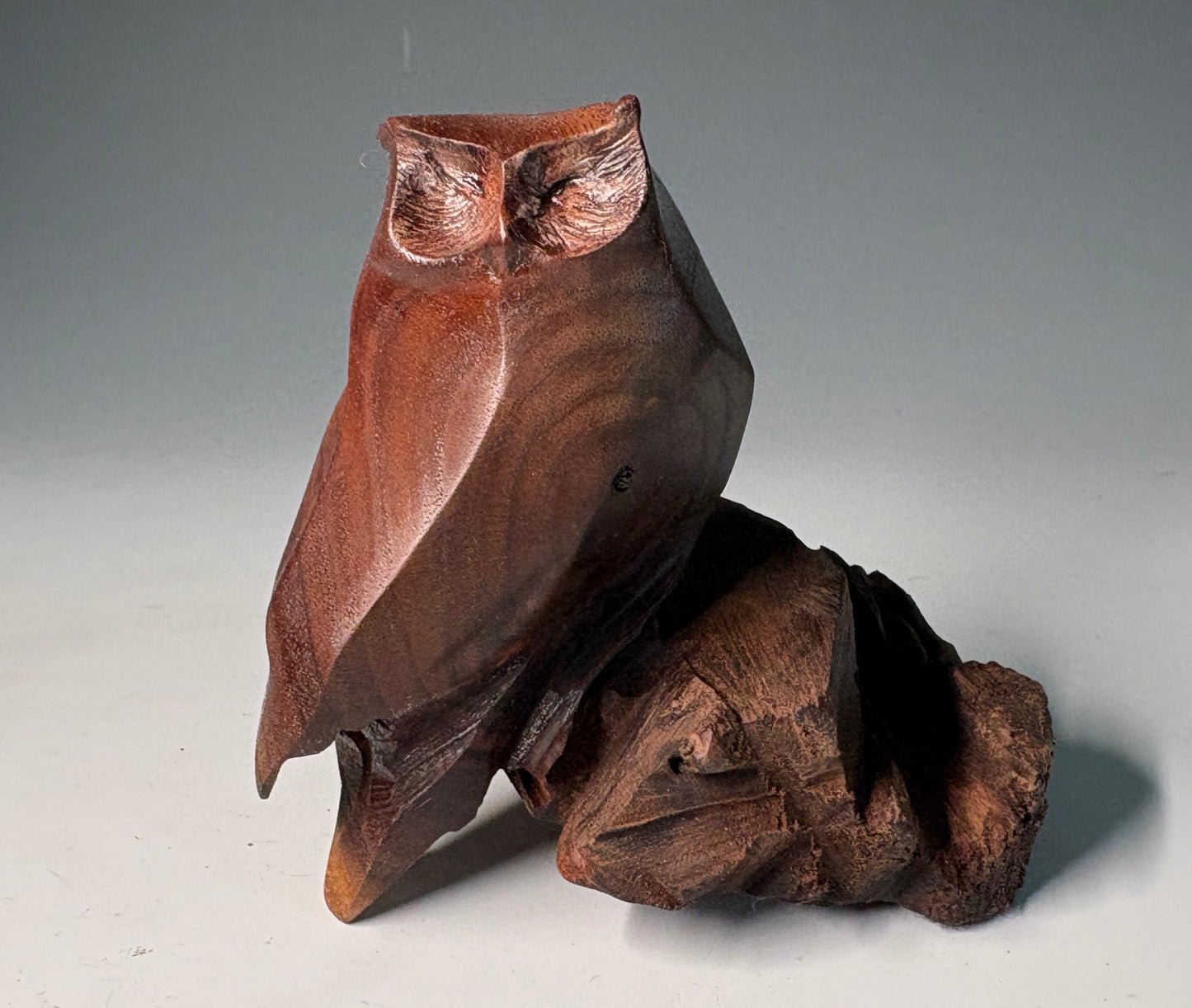 "OWL 589" HAND CARVED WALNUT SCULPTURE