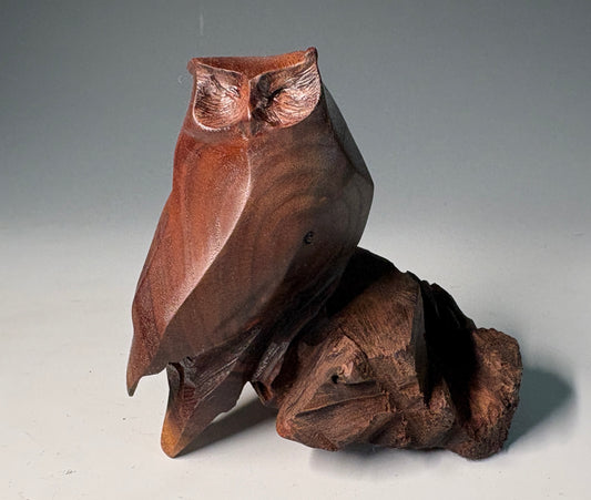 "OWL 589" HAND CARVED WALNUT SCULPTURE