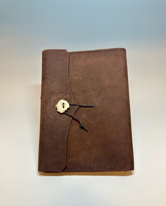 Handmade Small Brown Leather Day Planner with Antler Button PB102