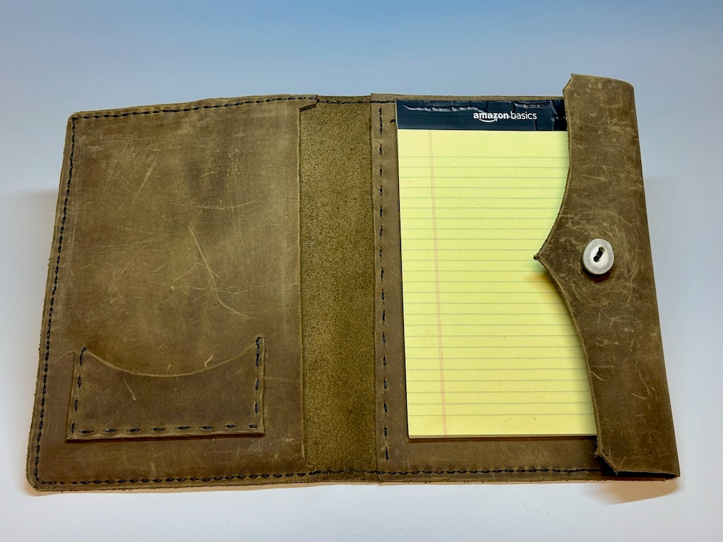 Handmade Small Olive Leather Day Planner with Antler Button PB103