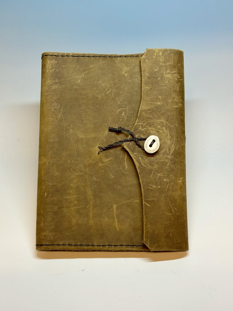 Handmade Small Olive Leather Day Planner with Antler Button PB103