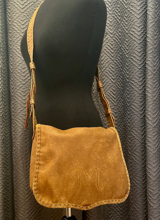 BROWN SOFT LEATHER BOHO HANDBAG WITH ADJUSTABLE FRINGE STRAP PB120