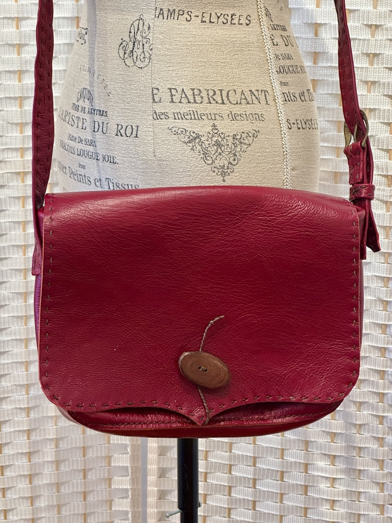 LARGE HANDMADE RED CROSSBODY LEATHER SATCHEL WITH ADJUSTABLE STRAP PB129
