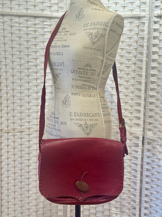 LARGE HANDMADE RED CROSSBODY LEATHER SATCHEL WITH ADJUSTABLE STRAP PB129