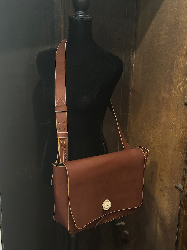 Large Handmade Brown Crossbody Leather Satchel/Briefcase with Adjustable Strap PB109