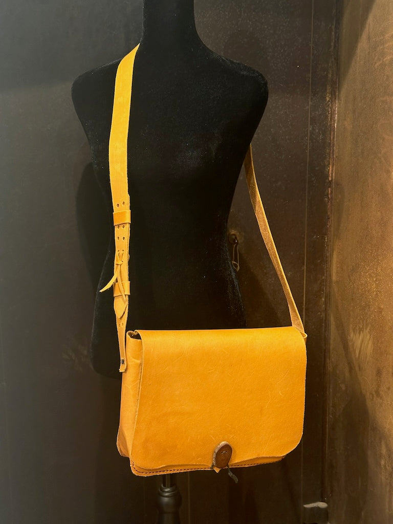 Medium Handmade Yellow Tan Crossbody Leather Satchel with Adjustable Strap PB108