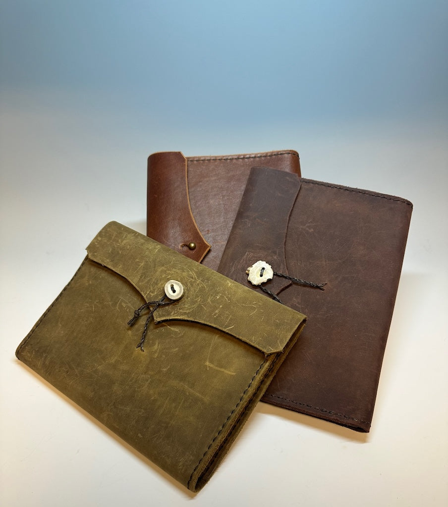 Handmade Small Olive Leather Day Planner with Antler Button PB103