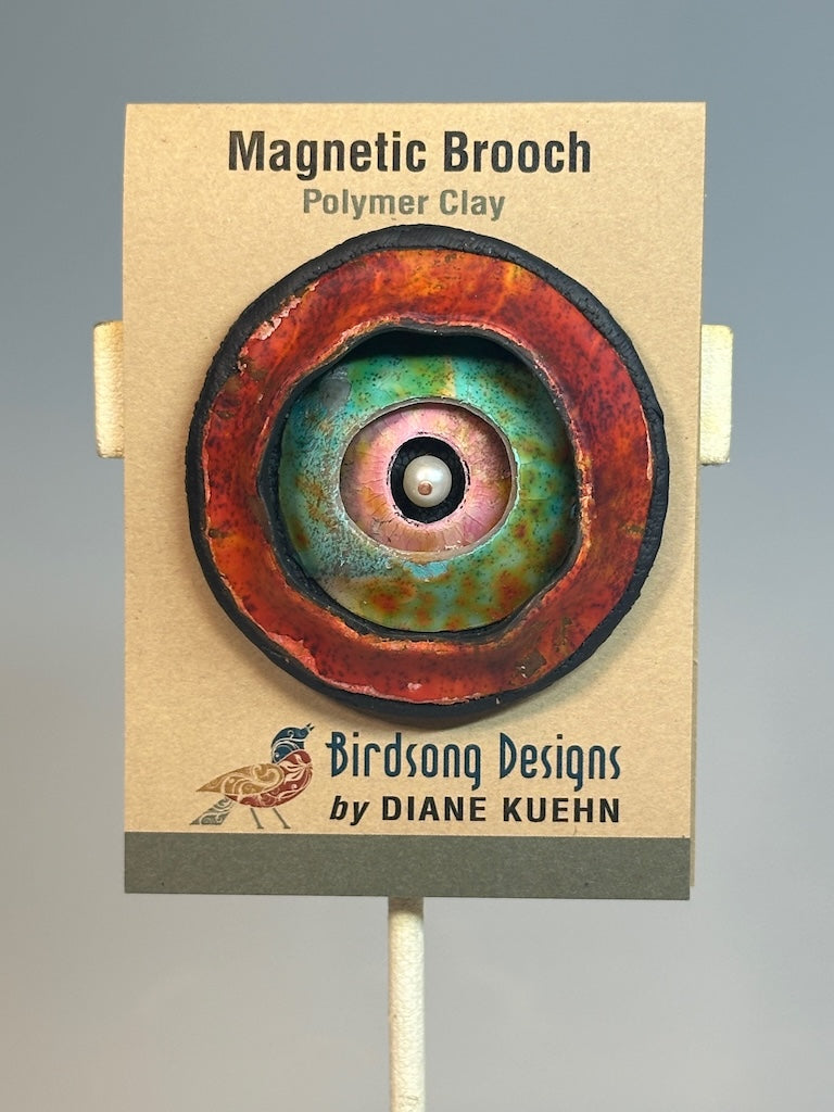 CONCENTRIC POLYMER CLAY BROOCH WITH CULTURED PEARL PCB747