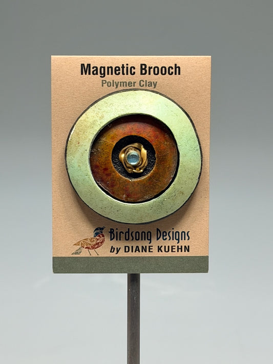 CONCENTRIC POLYMER CLAY MAGNETIC BROOCH WITH SWAROVSKI CRYSTAL CENTER PCB875