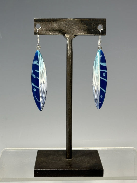 MULTI BLUE POLYMER CLAY EARRINGS ON STERLING SILVER EAR WIRES DKPCE739