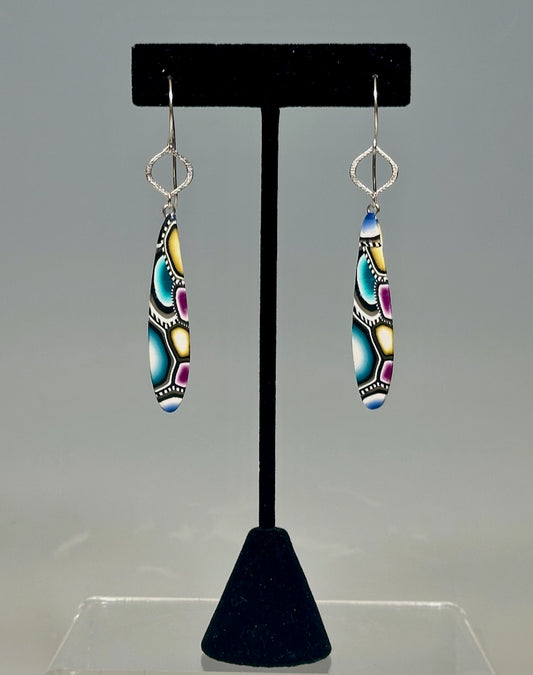 MULTI COMPONENT POLYMER CLAY DANGLE EARRINGS WITH STERLING SILVER EAR WIRES PCE815
