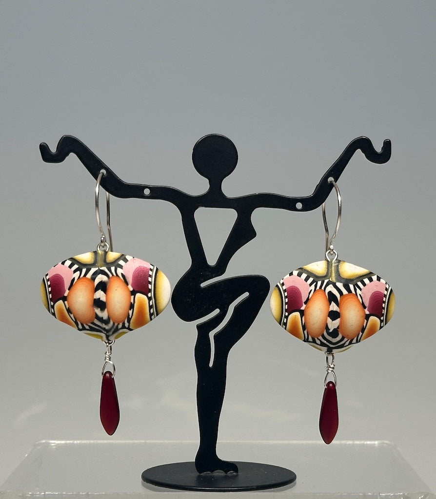 GORGEOUS STATEMENT EARRINGS WITH DROP CHEQUE GLASS BEAD WITH STERLING SILVER EAR WIRES PCE816