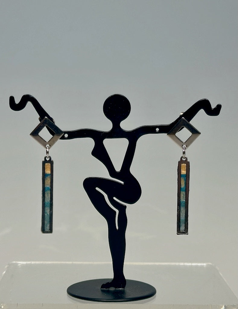 STAINLESS STEEL STUD EARRINGS WITH FRAMED DROP POLYMER CLAY DANGLES PCE819
