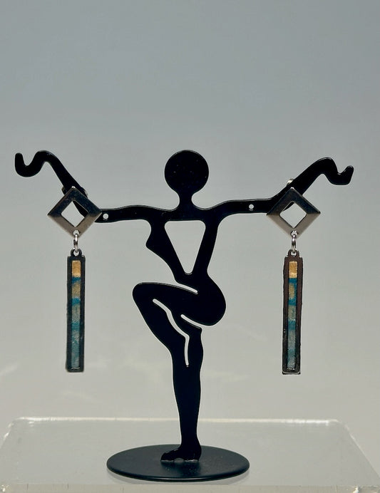 STAINLESS STEEL STUD EARRINGS WITH FRAMED DROP POLYMER CLAY DANGLES PCE819