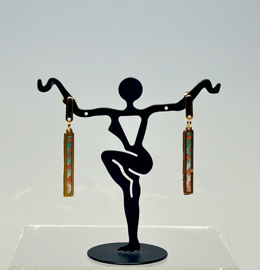 GOLD PLATED STAINLESS STEEL EARRINGS WITH FRAMED DROP POLYMER CLAY DANGLES PCE820