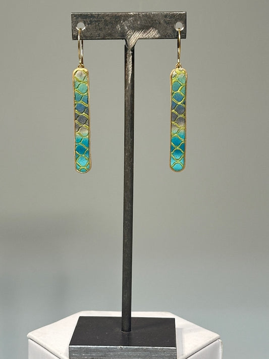 LONG NARROW POLYMER CLAY EARRINGS ON BRONZE EAR WIRES PCE848