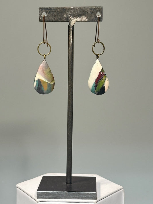 MISMATCHED POLYMER CLAY EARRINGS WITH ANTIQUE BRASS CIRCLES AND EAR WIRES PCE851