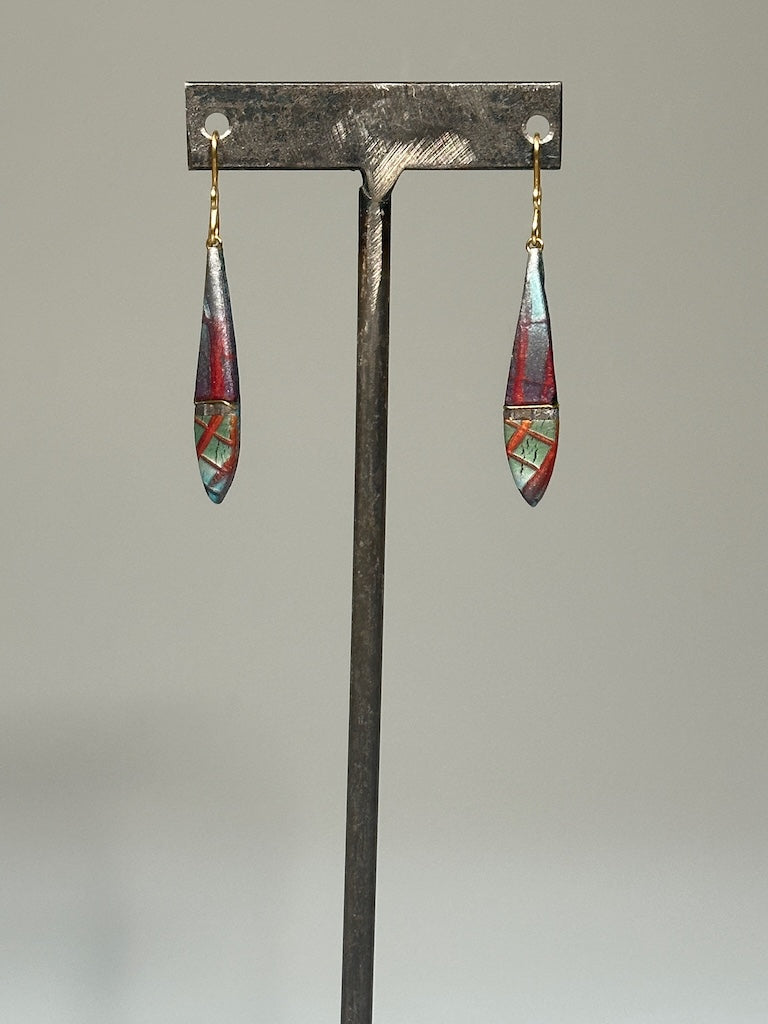 MULTI PATTERN POLYMER CLAY EARRINGS WITH EMBEDDED WIRE ACCENTS ON BRONZE EAR WIRES PCE852