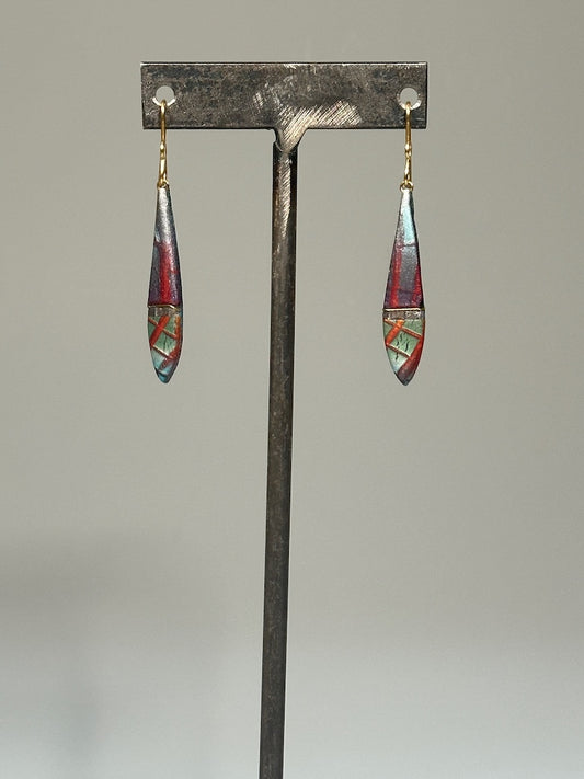 MULTI PATTERN POLYMER CLAY EARRINGS WITH EMBEDDED WIRE ACCENTS ON BRONZE EAR WIRES PCE852