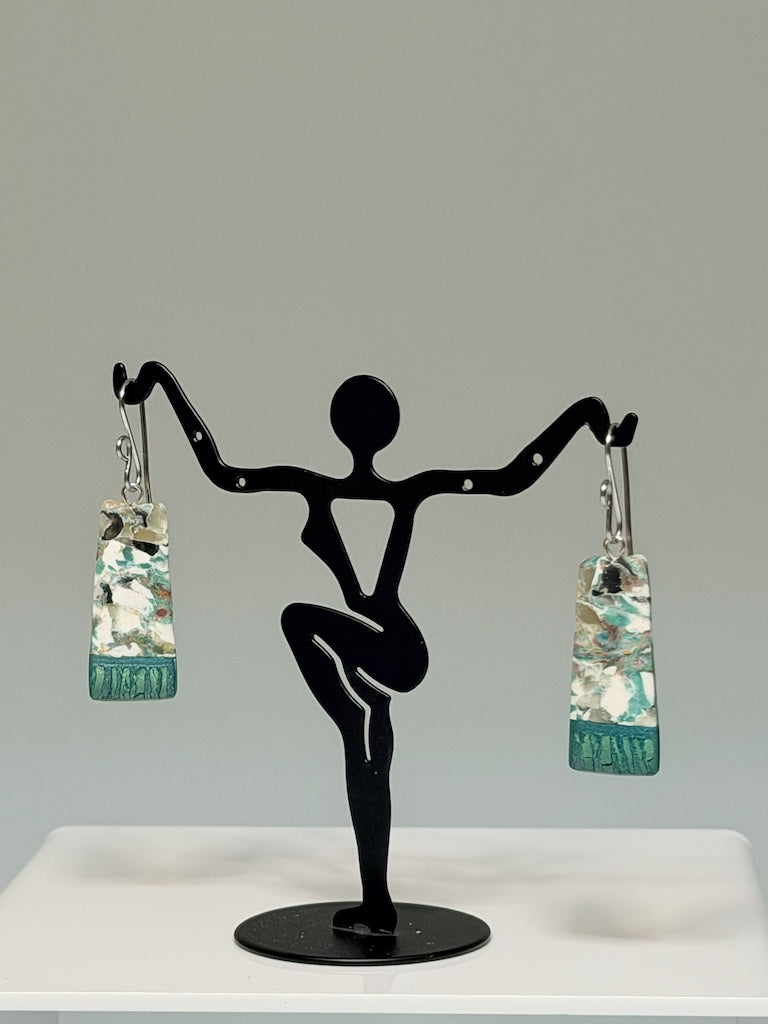 LOVELY BLUE AND GREEN POLYMER CLAY EARRINGS ON STAINLESS STEEL EAR WIRES PCE904