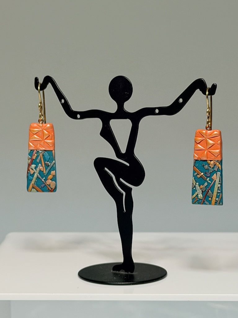 BRONZE & TURQUOISE COLORED POLYMER CLAY EARRINGS ON BRONZE EAR WIRES PCE905