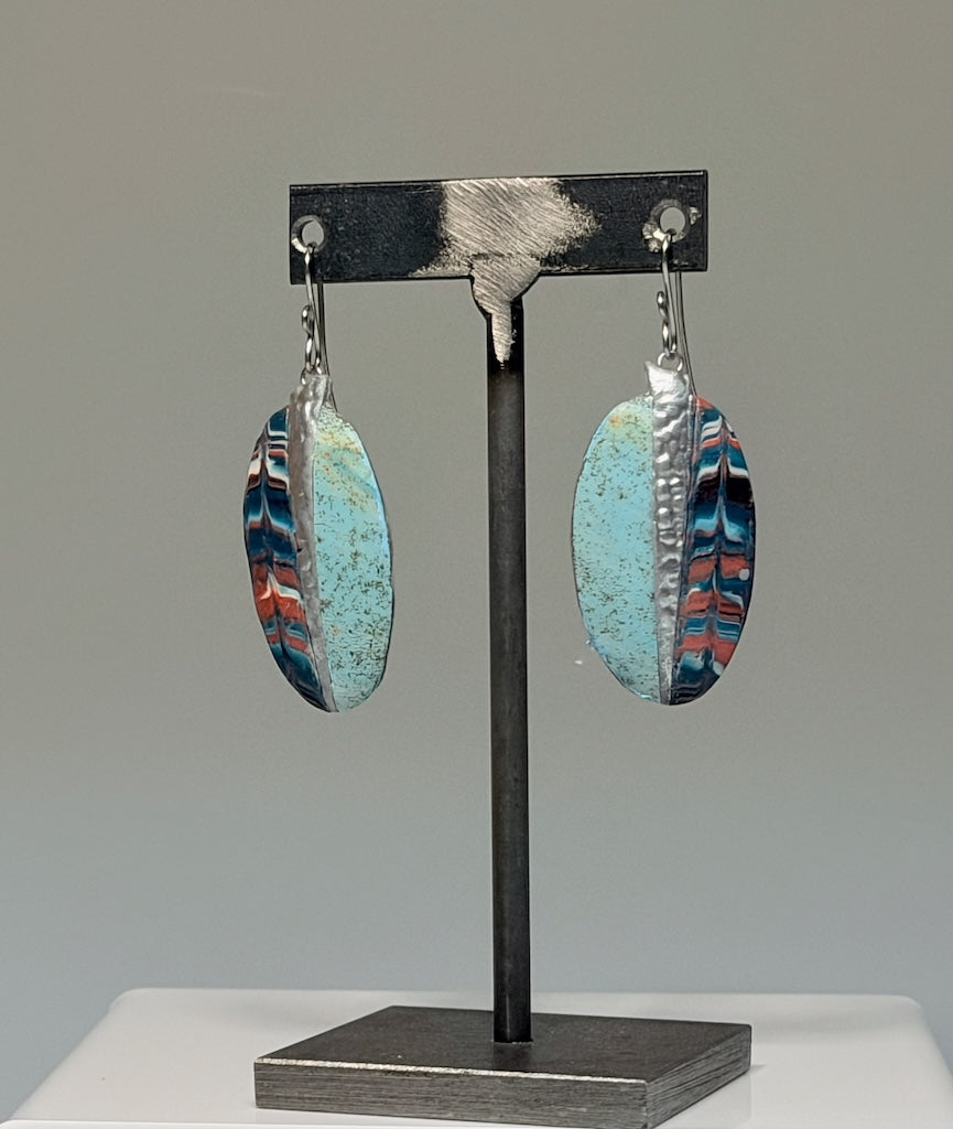 LARGE OVAL SHAPED POLYMER CLAY EARRINGS ON STAINLESS STEEL EAR WIRES PCE911