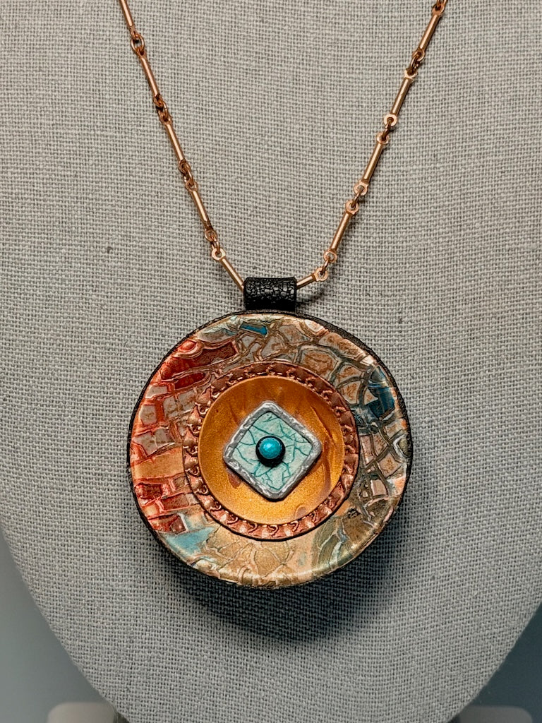 ROUND MOSAIC POLYMER CLAY PENDANT PCN922