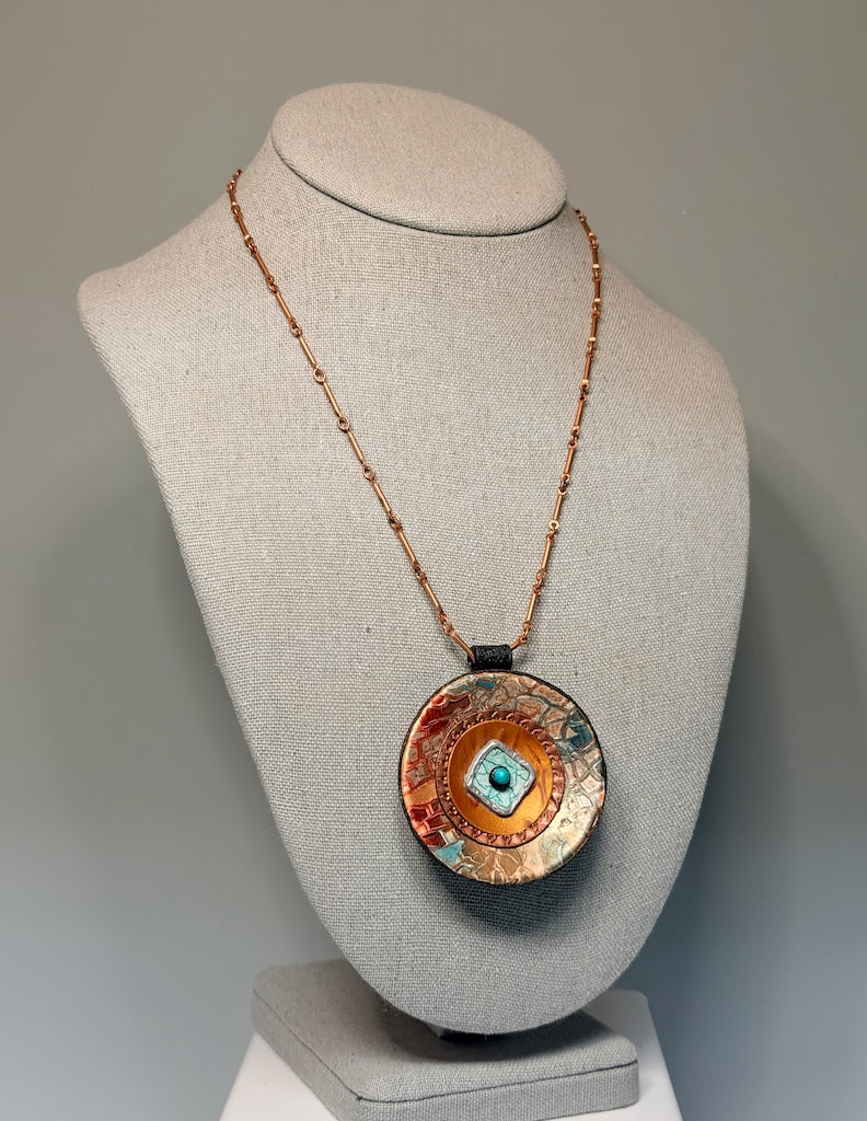 ROUND MOSAIC POLYMER CLAY PENDANT PCN922