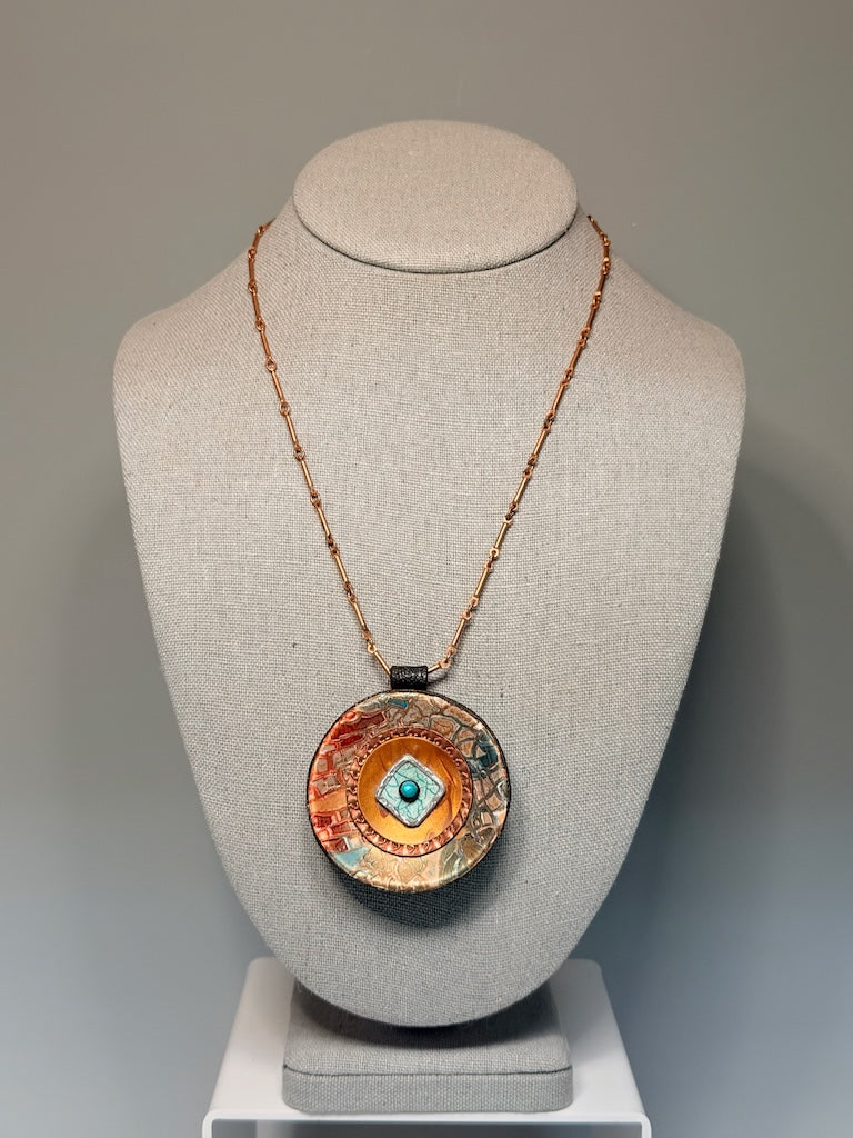 ROUND MOSAIC POLYMER CLAY PENDANT PCN922