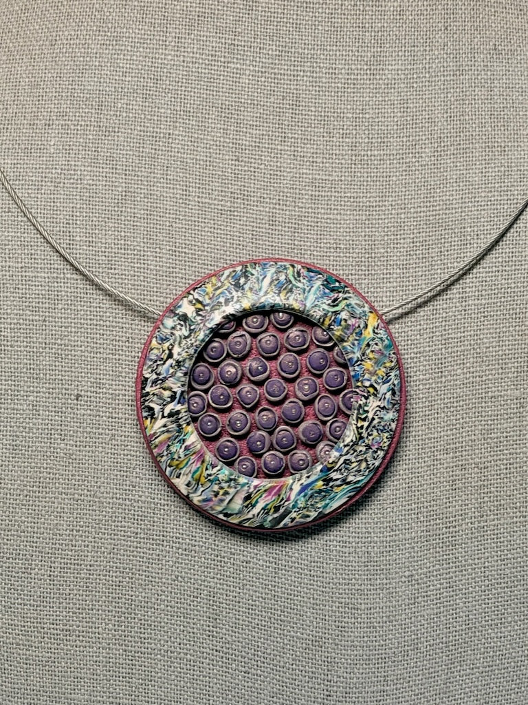ROUND MOSAIC POLYMER CLAY PENDANT PCN923