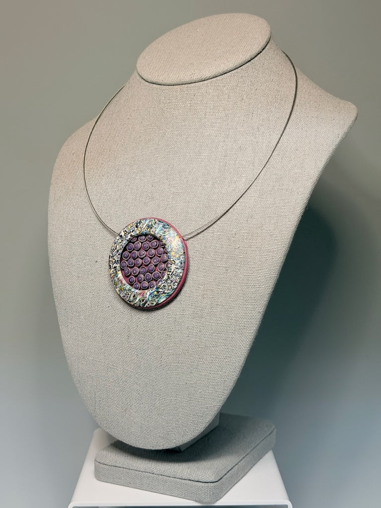 ROUND MOSAIC POLYMER CLAY PENDANT PCN923