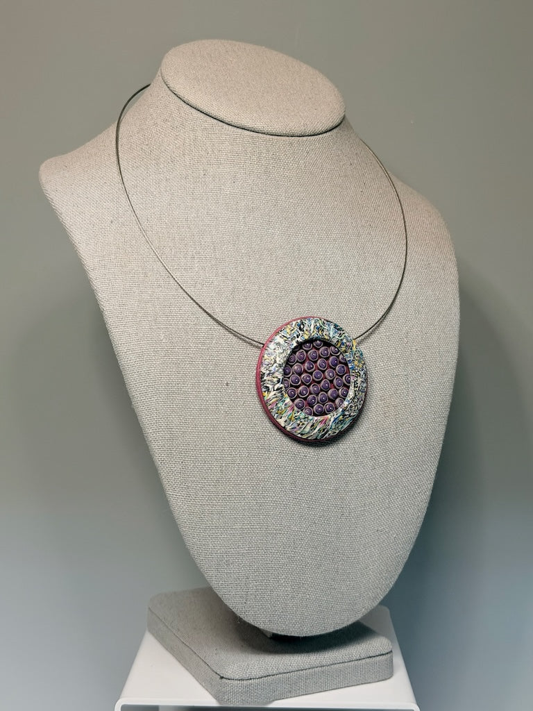 ROUND MOSAIC POLYMER CLAY PENDANT PCN923