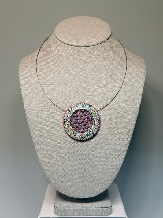 ROUND MOSAIC POLYMER CLAY PENDANT PCN923