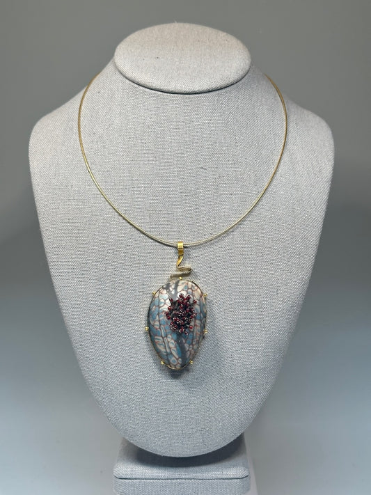 HOLLOW POLYMER CLAY MIXED MEDIA PENDANT ON GOLD PLATED STERLING SILVER OMEGA NECKLACE PCN840