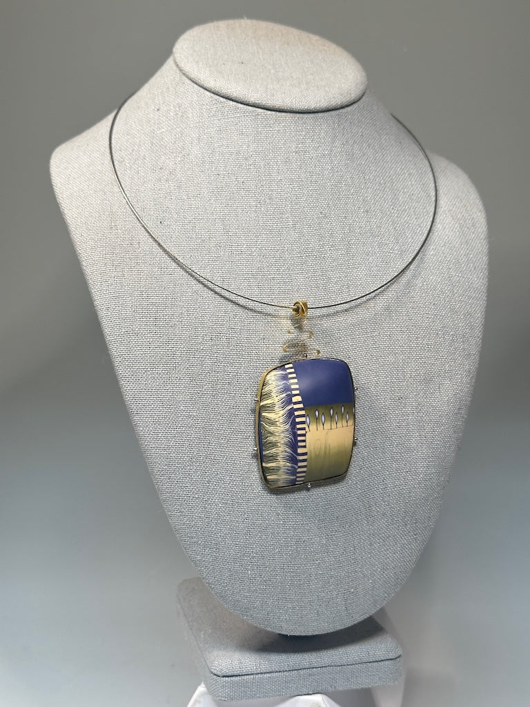 MINI LANDSCAPE POLYMER CLAY PENDANT ON STAINLESS CABLE NECK RING PCN842