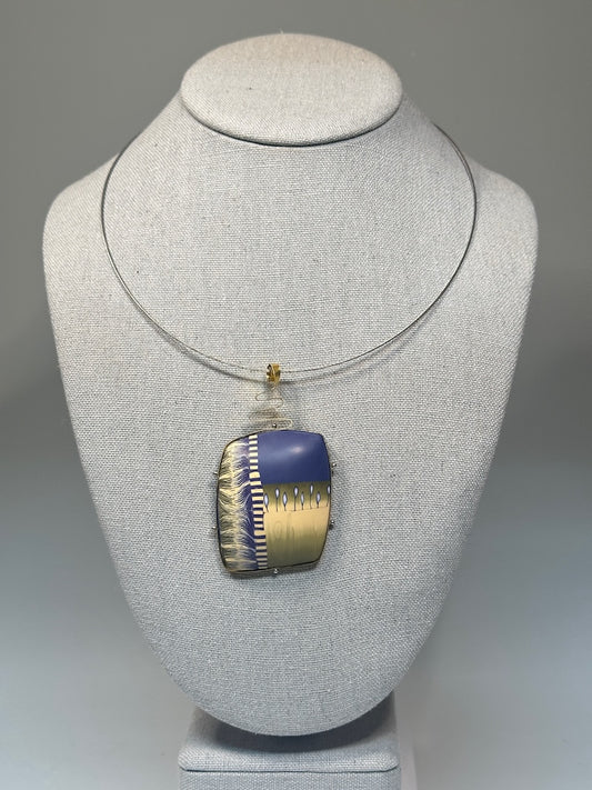 MINI LANDSCAPE POLYMER CLAY PENDANT ON STAINLESS CABLE NECK RING PCN842