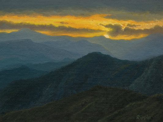 "PEAKS IN THE SMOKIES AT SUNSET" Original Oil on Board/Framed
