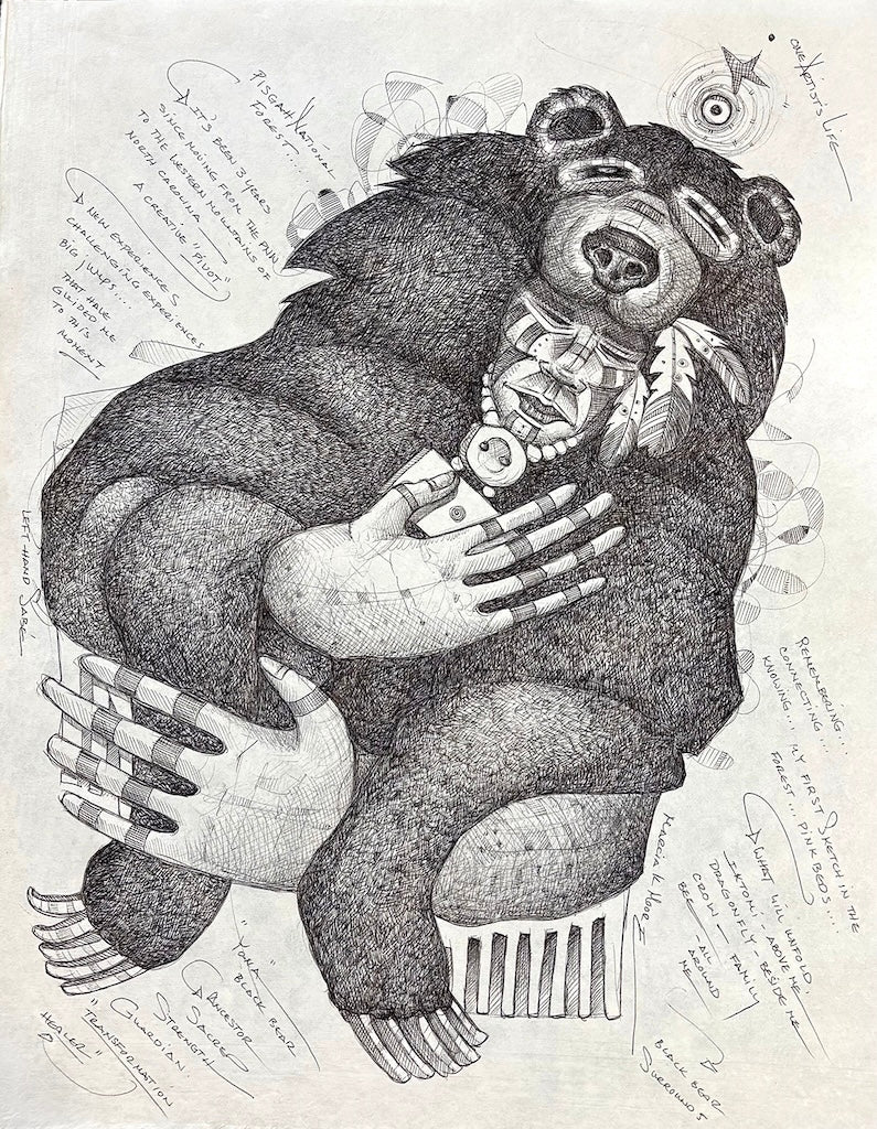 "TRANSFORMATION HEALER" INK PEN ON HANDMADE PAPER/FRAMED