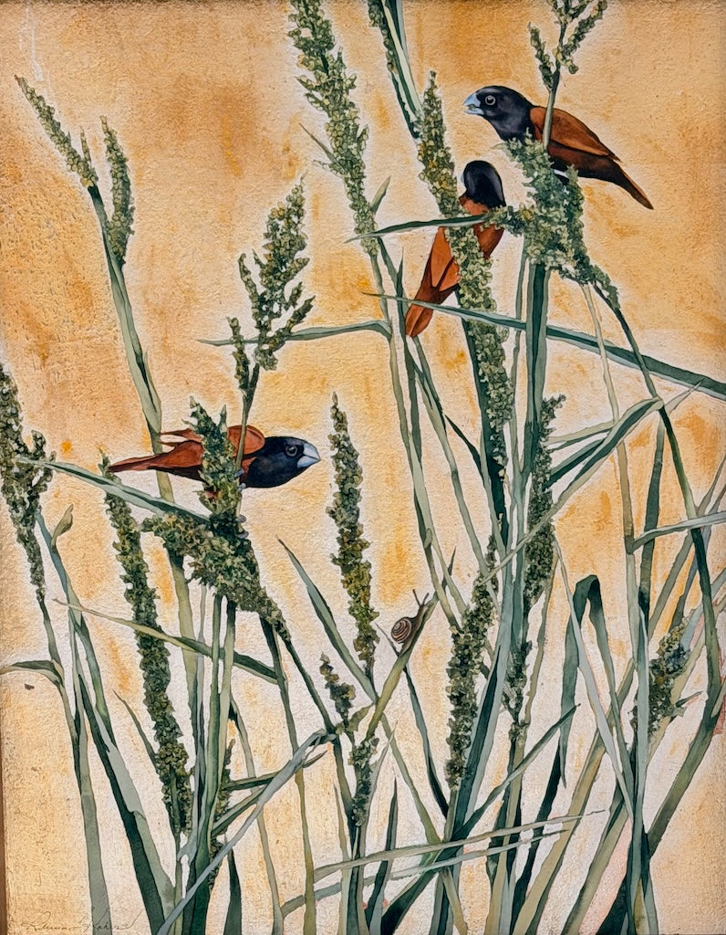 "A DAY IN THE ESTUARY 1" ORIGINAL WATERCOLOR WITH PATINA SILVER LEAF/FRAMED