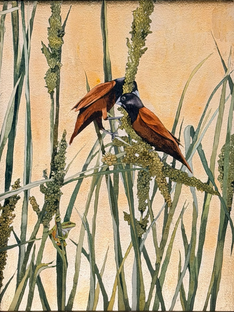 "A DAY IN THE ESTUARY 2" ORIGINAL WATERCOLOR WITH PATINA SILVER LEAF/FRAMED
