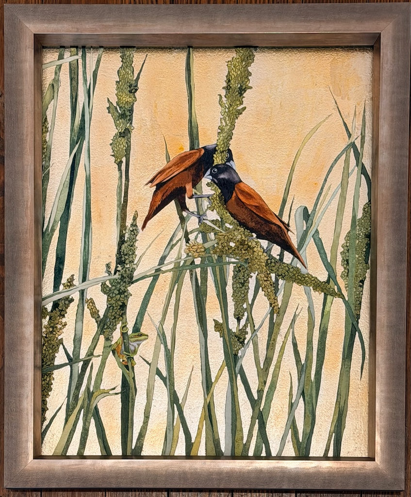 "A DAY IN THE ESTUARY 2" ORIGINAL WATERCOLOR WITH PATINA SILVER LEAF/FRAMED