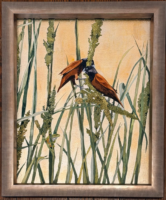 "A DAY IN THE ESTUARY 2" ORIGINAL WATERCOLOR WITH PATINA SILVER LEAF/FRAMED