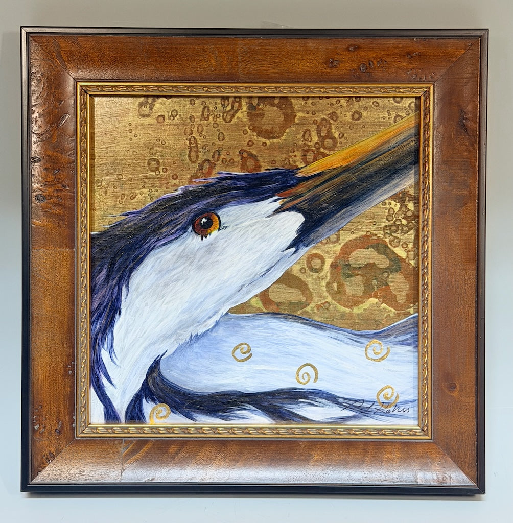 "HERON SONG"  ORIGINAL MIXED MEDIA/FRAMED