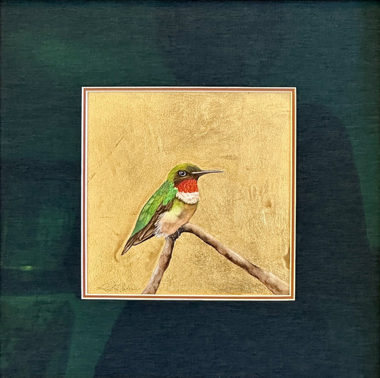 "LITTLE JEWEL OF THE FOREST 19" ORIGINAL WATERCOLOR WITH GOLD LEAF/FRAMED