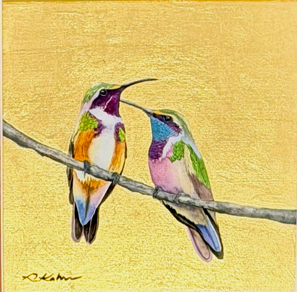 "LITTLE JEWEL OF THE FOREST 28" ORIGINAL WATERCOLOR WITH GOLD LEAF/FRAMED