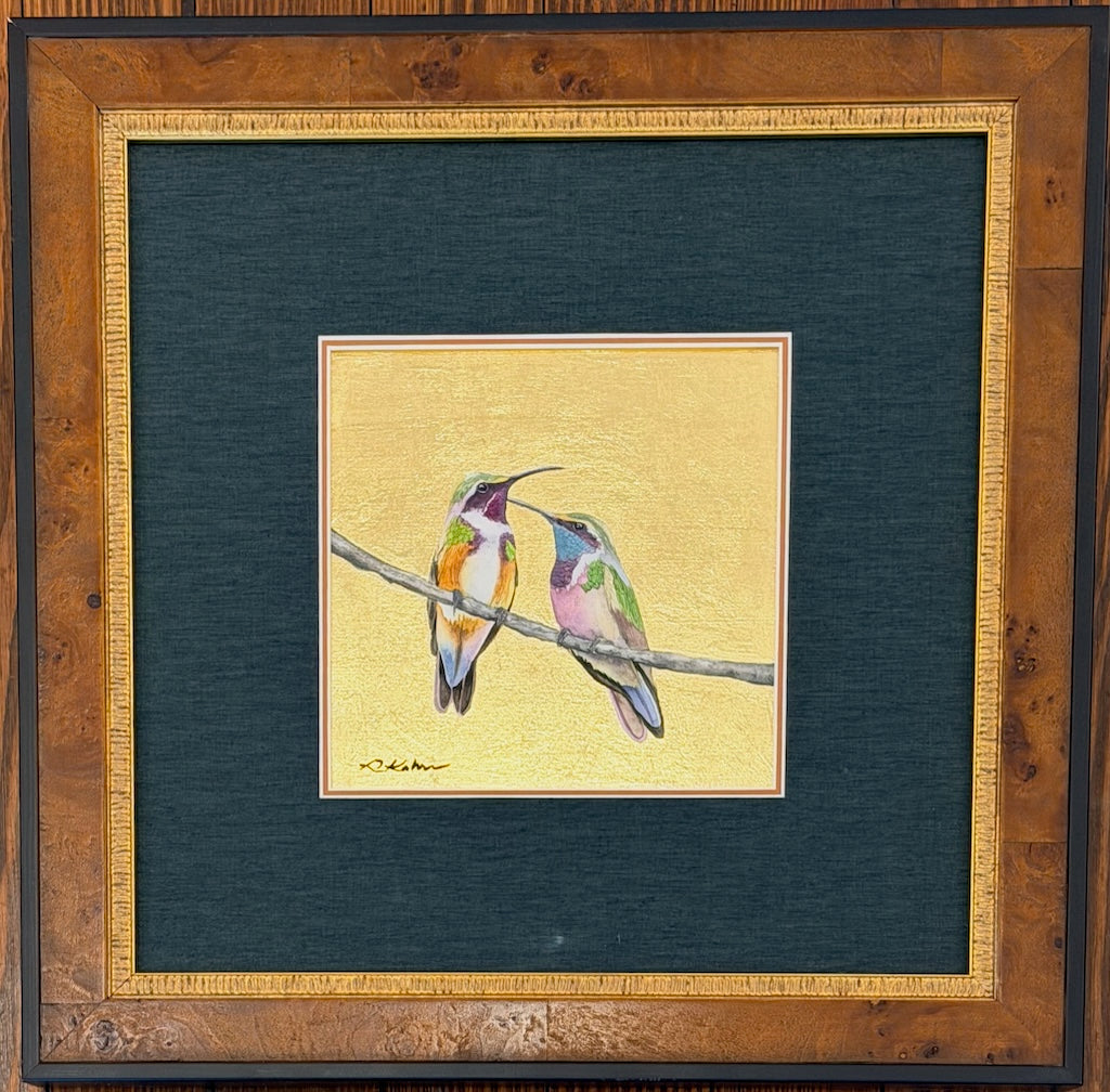 "LITTLE JEWEL OF THE FOREST 28" ORIGINAL WATERCOLOR WITH GOLD LEAF/FRAMED