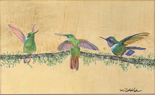 "THE COURTSHIP 2" ORIGINAL WATERCOLOR WITH GOLD LEAF/FRAMED