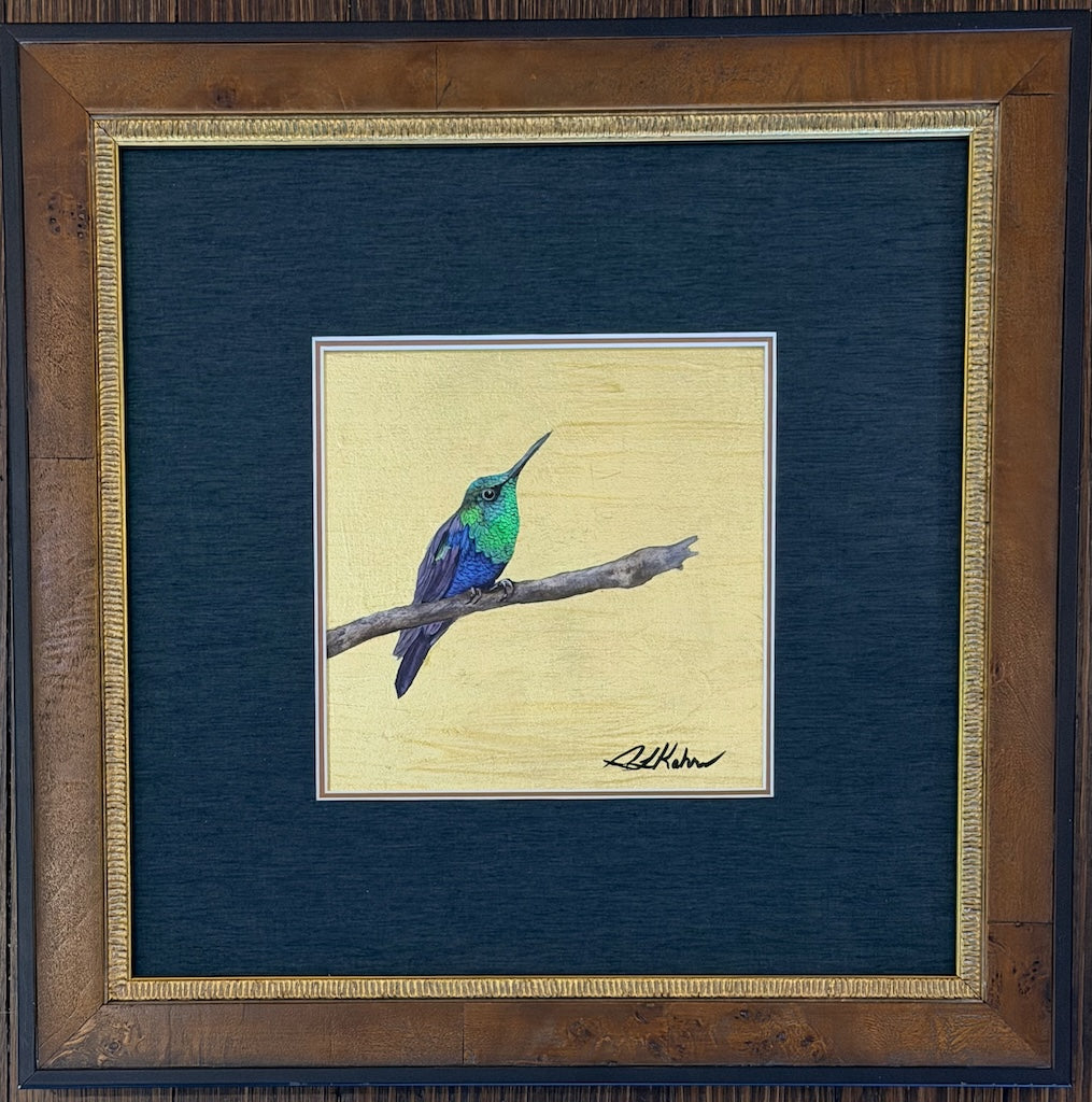 "LITTLE JEWEL OF THE FOREST 34" ORIGINAL WATERCOLOR WITH GOLD LEAF/FRAMED