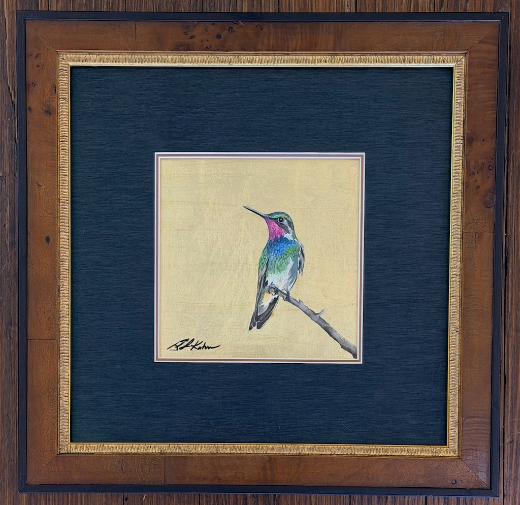 "LITTLE JEWEL OF THE FOREST 35" ORIGINAL WATERCOLOR WITH GOLD LEAF/FRAMED
